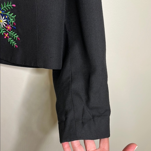 Vintage Doncaster Black Floral Embroidered Open Front Blazer Size 14 - Picture 5 of 14